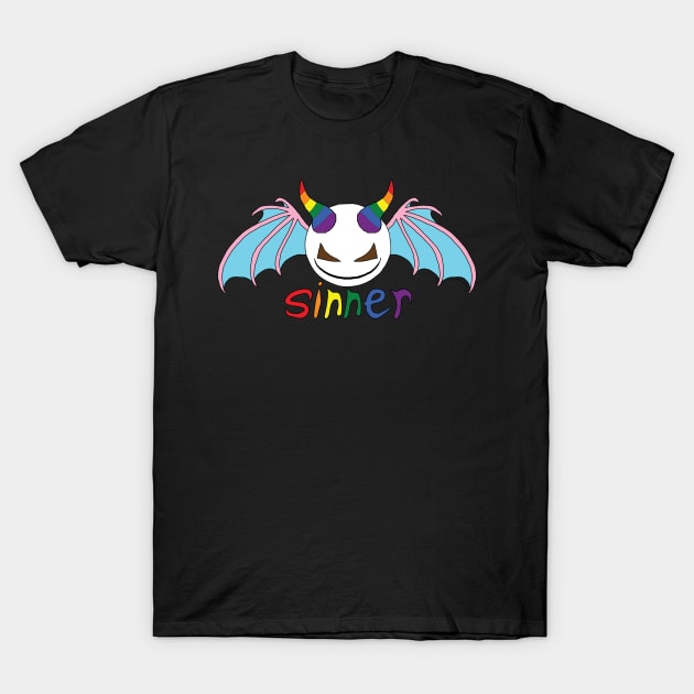 Sinner Pride - pink on blue T-Shirt by Scorpious Design